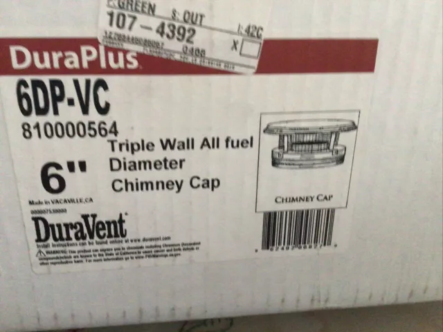 DuraVent 6DP-VC 6" Inner Diameter - Duravent Triple wall All Fuel Chimney Cap