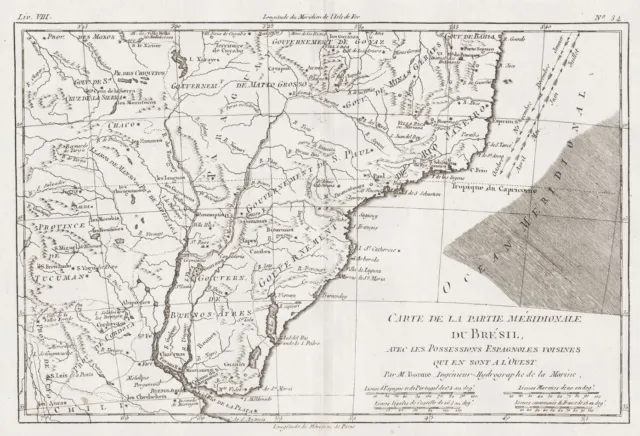 Brazil Brasil Brasilien South America Kupferstich Karte map engraving Bonne 1780