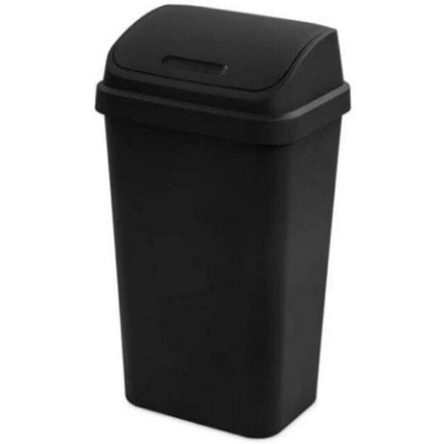 13 GALLON BLACK Trash Can, Plastic Swing Top Kitchen Trash Can, easy to