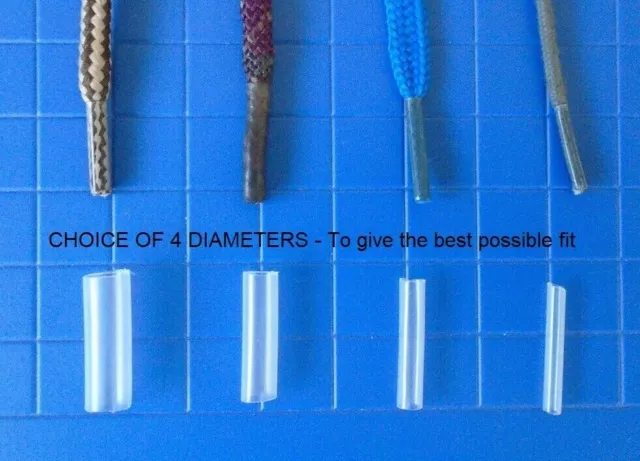 CLEAR TRANSPARENT AGLETS SHOELACE TIPS ENDS  Choice of 4 Diameters for all laces