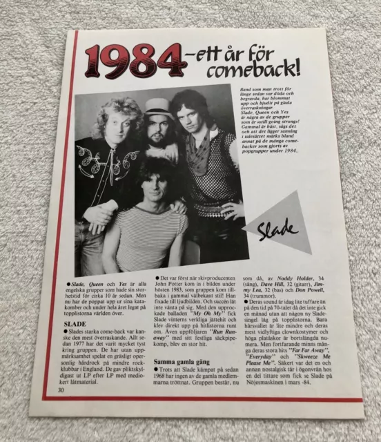 SLADE 1984 Clipping Poster Swedish Music magazine 1980s