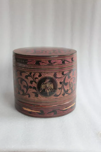 Asian Antique Burmese Betel Nut box, Kun it, Burma Lacquerware Collectible BS-13