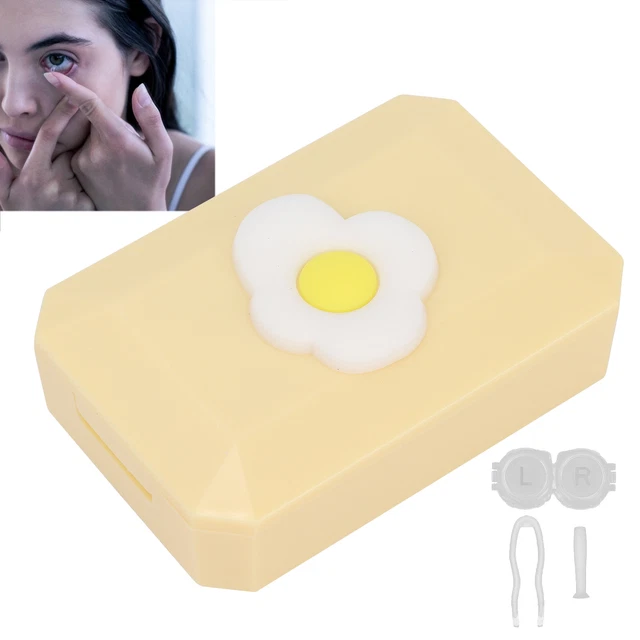 (Yellow)Contact Lens Box Kit Applicator Rod Tweezers Portable Contact Lens ECA