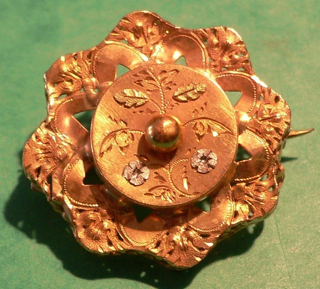 Broche Ancienne En Or Rose Guilloche 18 Carats