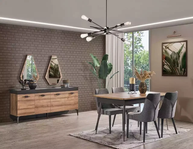 Juego completo muebles de comedor mesa de comedor mesa de comedor mesas de madera marrón 6 piezas