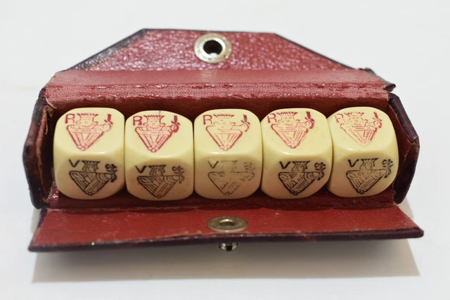 Ancien Jeu De Dés De Bar / Comptoir - Poker Rare Avec Sacoche - Très Bon état, 17+