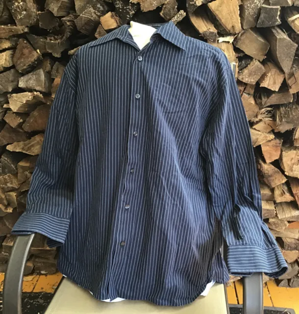 Perry Ellis America Shirt Long Sleeve Button Up Blue Stripe  Mens L