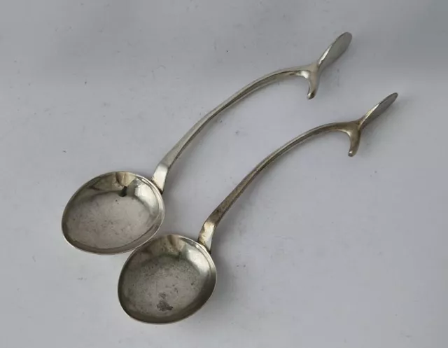 Unusual Antique Pair of Wish Bone Top Sterling Silver Coffee Spoons 1905/10.3cm