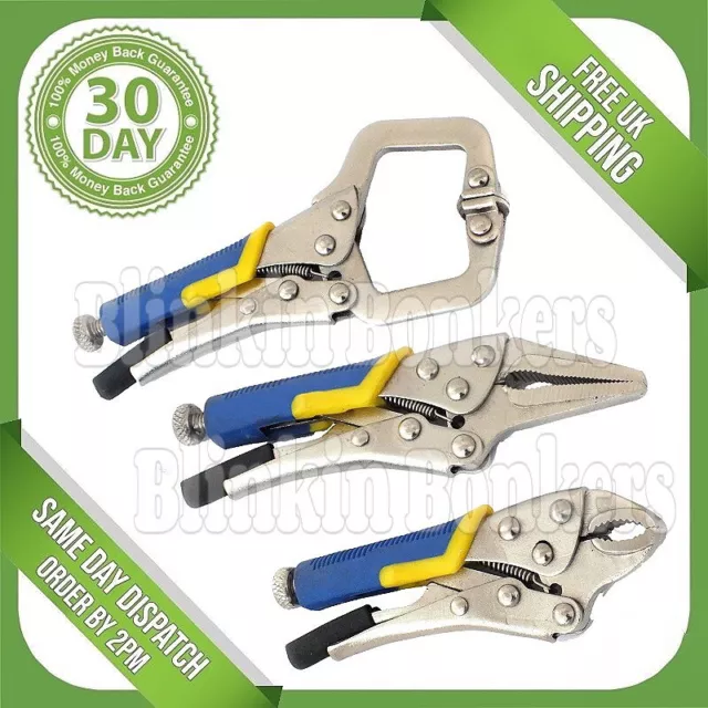 3Pc Locking Mole Grips Adjustable Small Pliers Tool Set Vice Grip Clamp Wrench