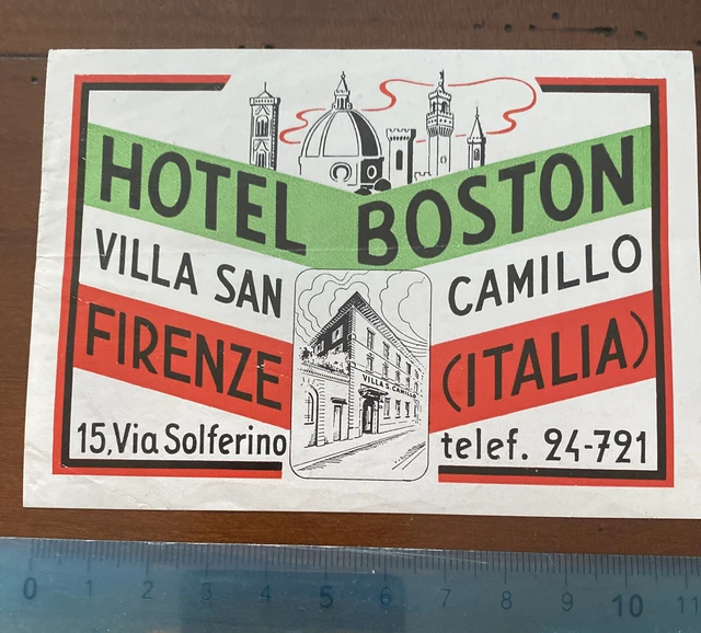 etichetta hotel albergo valigia luggage label Italia HOTEL BOSTON FIRENZE
