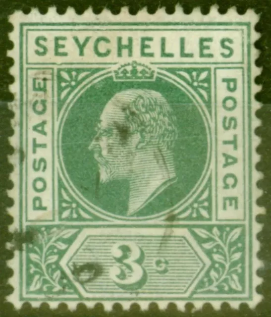 Seychelles 1903 3c Matte Grün SG47a Verbeulte Rahmen Fein Gebraucht