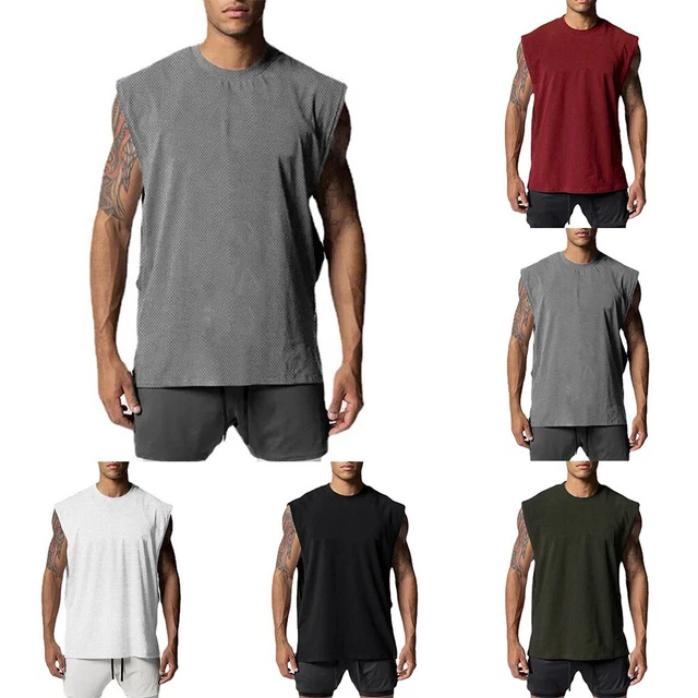 Top da uomo palestra collo equipaggio da uomo senza maniche asciugatura rapida regolare fitness sportivo confortevole
