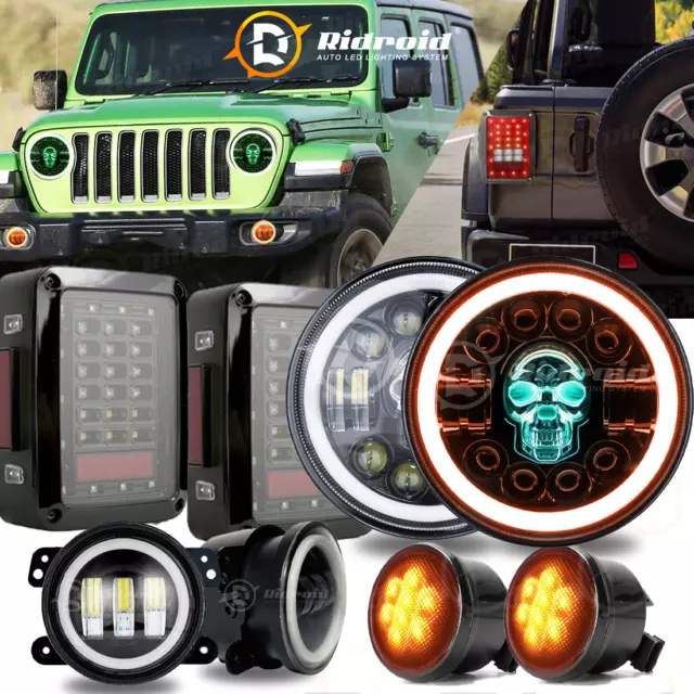 2007-2018 For Jeep Wrangler JK JKU Combo Led RGB Headlights Tail Fog Turn Lights