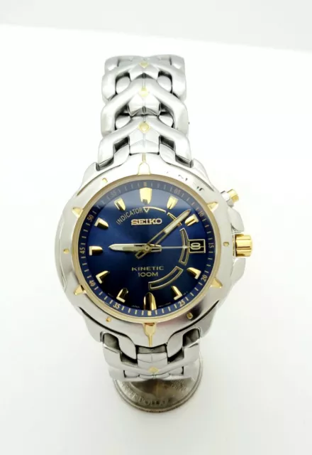 SEIKO INDICATOR KINETIC Automatic 5M62-0D10 Mens 100M Blue Dial Watch -  Awesome! $ - PicClick