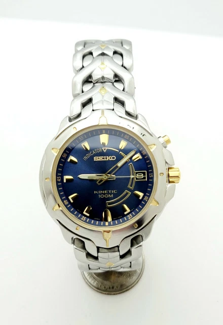 SEIKO INDICATOR KINETIC Automatic 5M62-0D10 Mens 100M Blue Dial Watch -  Awesome! $ - PicClick