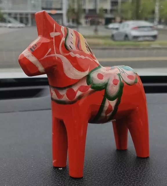 VTG NILS OLSSON Dala Horse Pony Sweden Wooden Small Figurine Hand Painted Red