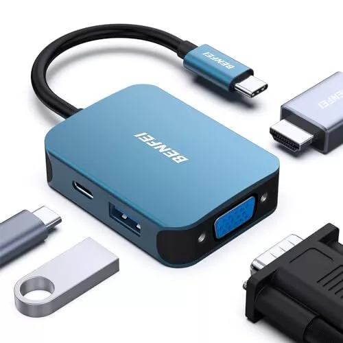 BENFEI HUB USB C, Adaptateur USB C vers HDMI VGA, USB C vers USB 3.0, Compatible