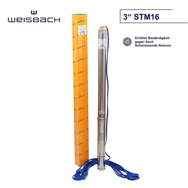 Pompa per pozzi profondi 3" Weisbach 3STM16 0,75 kW 6000 l/h 6,2 bar compatibile con sabbia <5%