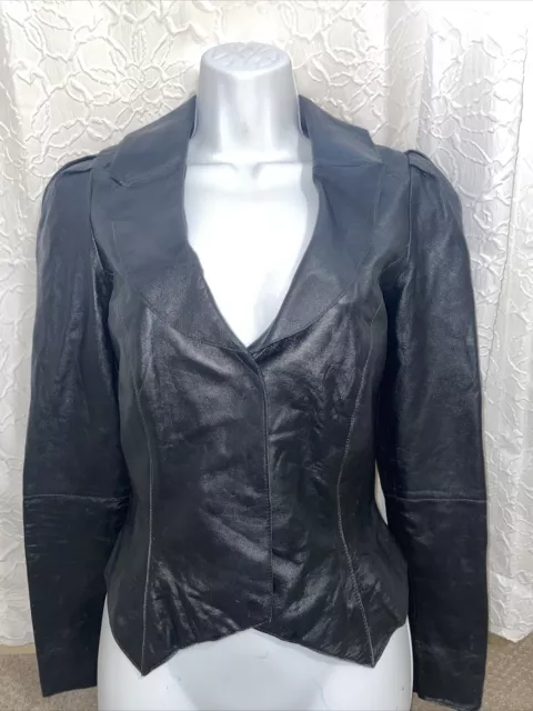 Betsey Johnson black leather jacket lined size 6 small S EUC