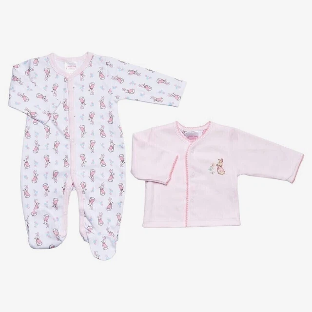 Baby Girls Spanish Style Rabbit & Flower All In One & Cardigan Outfit 0-3 months