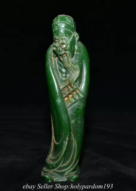 7.8" Old Chinese Green Jade Carved Figure Human Man Abacus Statue Sculpture