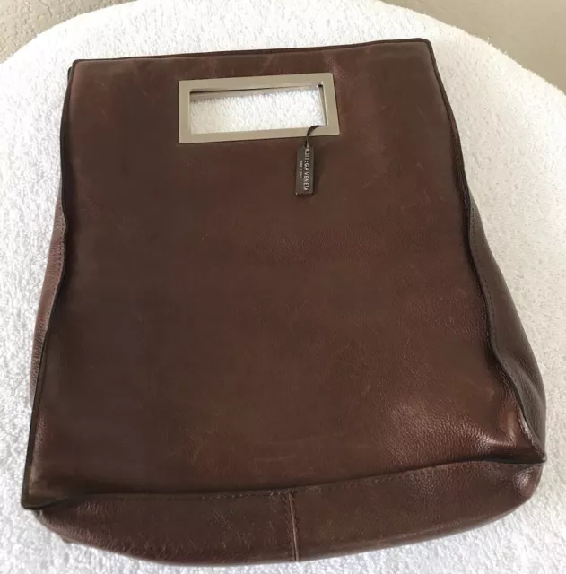 Rare Vintage Bottega Veneta Womens Brown Leather Rectangular Handbag