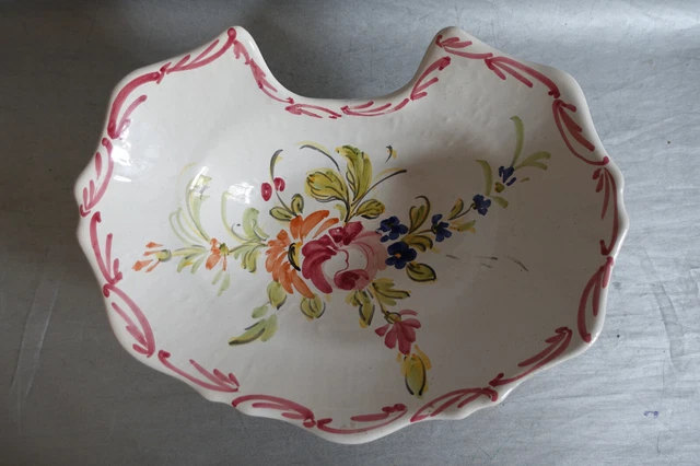 Plat à Barbe En Faïence à Décor Floral - Longueur 28 Cm - Fabriqué En France - Occasion Bon état