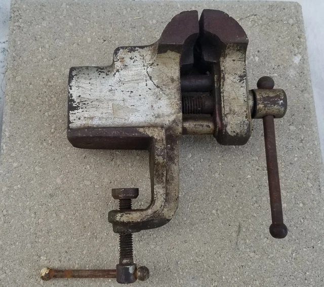 Antique Bench Vice Clamp Tool Small Cast IRON 3" Jaws Vintage Old Silver