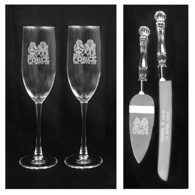 Star Wars Force be with us Wedding  Glasses Cake server set  Personalized FREE