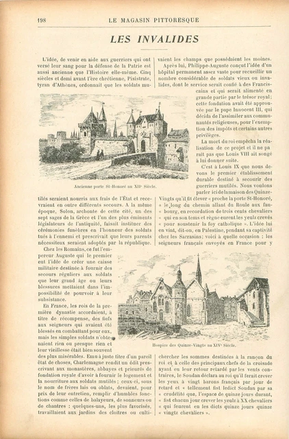 Hôpital des Quinze-Vingts/Hôtel des Invalides Paris & Sully GRAVURE PRINT 1906