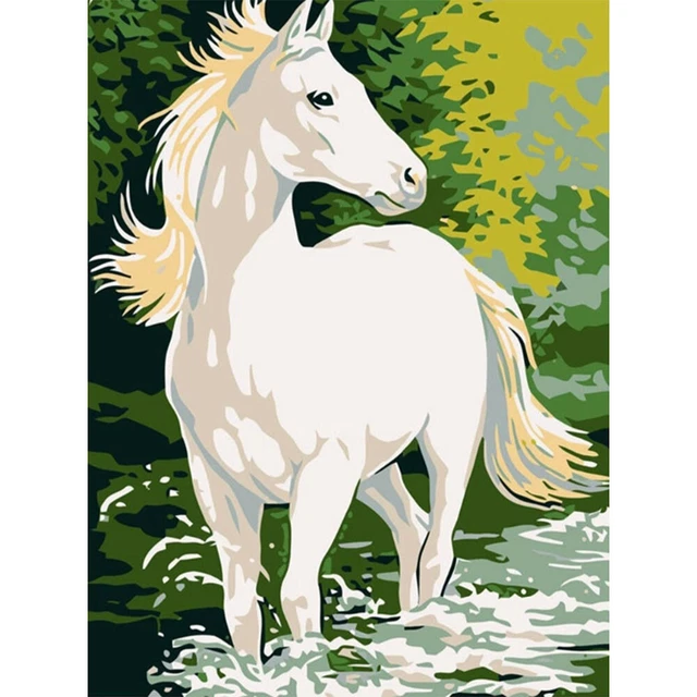 Hágalo usted mismo Digital Pintura al Óleo por Números Kits Caballo Cruce Agua Pared Arte 40x50cm H