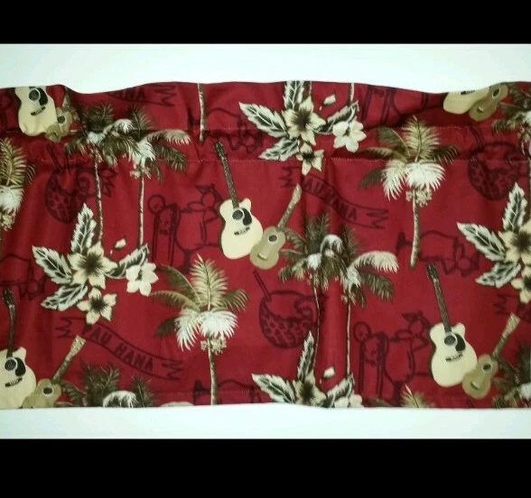 Cenefa Ventana Forrada 42X15 Guitarra Tropical Hawaii Pau Hana Ukelele Hibisco