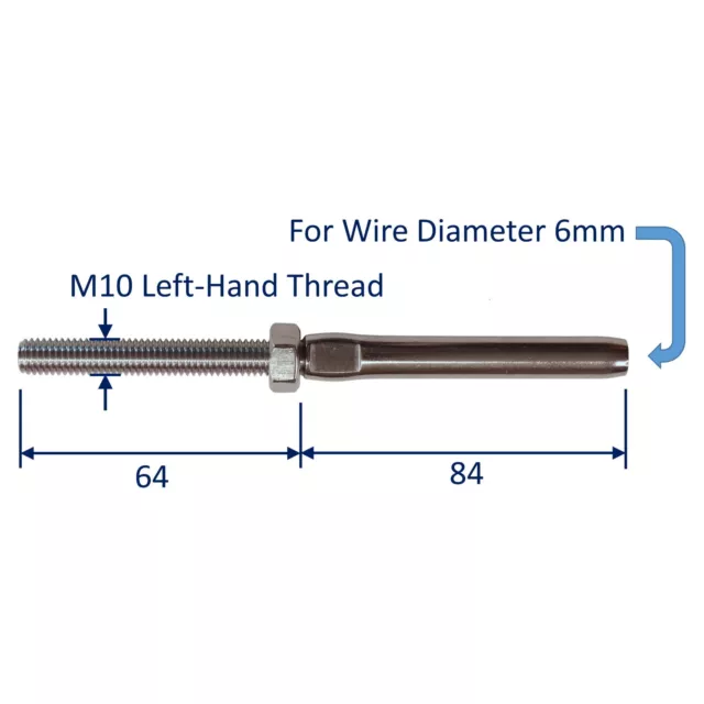 Stainless Steel Swage Stud End Fitting for Wire Rope, Right/Left Metric Thread