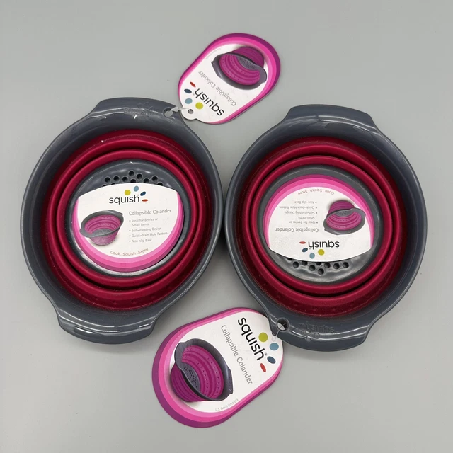 2-Squish Gray/Pink Polypropylene/TPR Dishwasher Safe Collapsible Colander 3-Cup