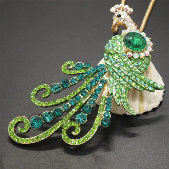 New Green Bling Peacock Animal Crystal Betsey Johnson    Pendant Women Necklace