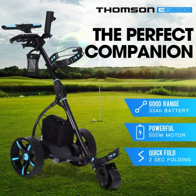 THOMSON Golf Buggy Electric Trolley Automatic Motorised with Bottle & Holder 2