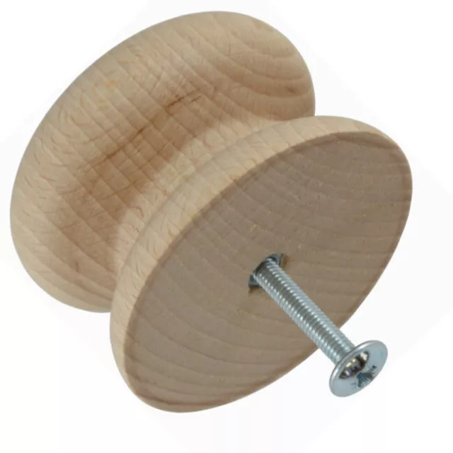 Wooden Beech Drawer Knob Handles with Insert & Screw 25-53mm PICK SIZE, QUANTITY