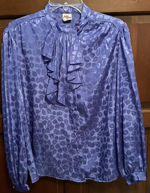 VRG 80S PRINCE Purple Jabot Ruffle Collar Secretary Blouse Top Shirt ...