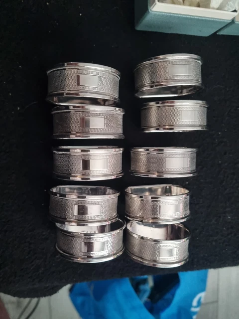 Joblot Vintage Sterling Silver Napkin Rings X10 All Boxed 108 Grams