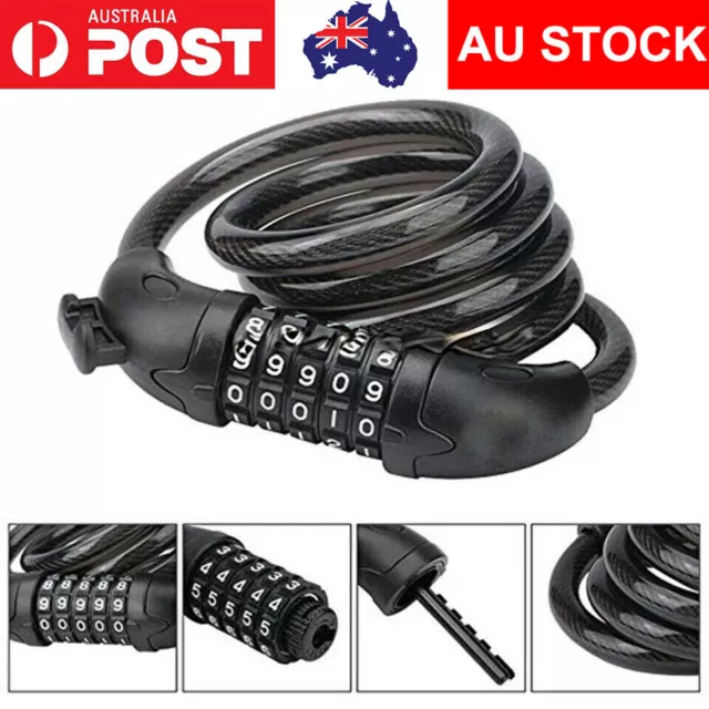 1.2m Bike Bicycle Cycling Lock 5-Digit Combination Security steel Cable Lock