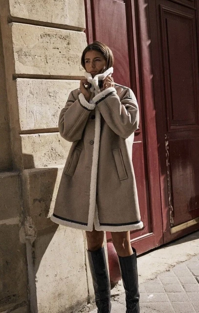 ZARA DOUBLE FACED COAT WITH BUTTONS Mink Long Faux Fur Size M New 8073 256 95.00 PicClick UK