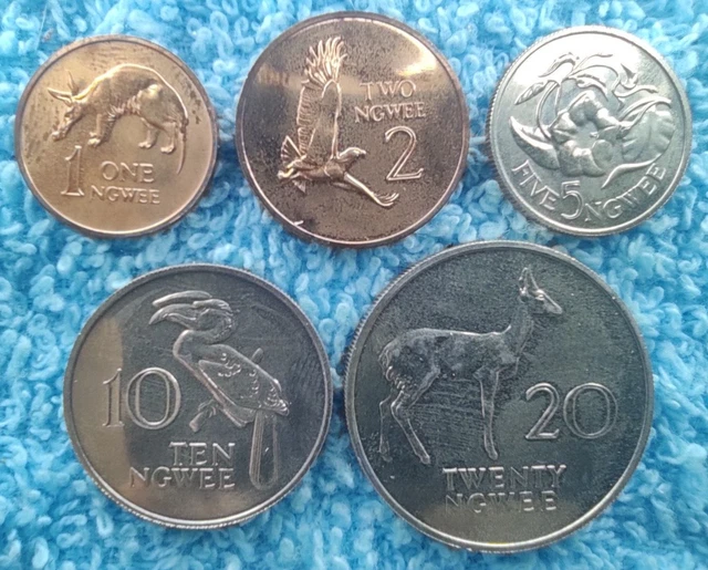ZAMBIA Series of 5 values 1968 (from 1 ngwee to 20 ngwee) KM#9 to 13 (Proof)