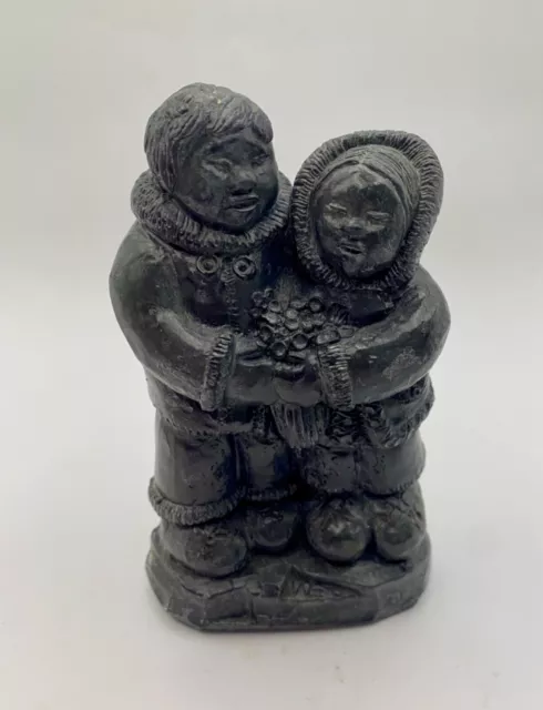 Wolf Sculpures Handmade Soapstone Eskimo Inuit Couple Canada 12cm