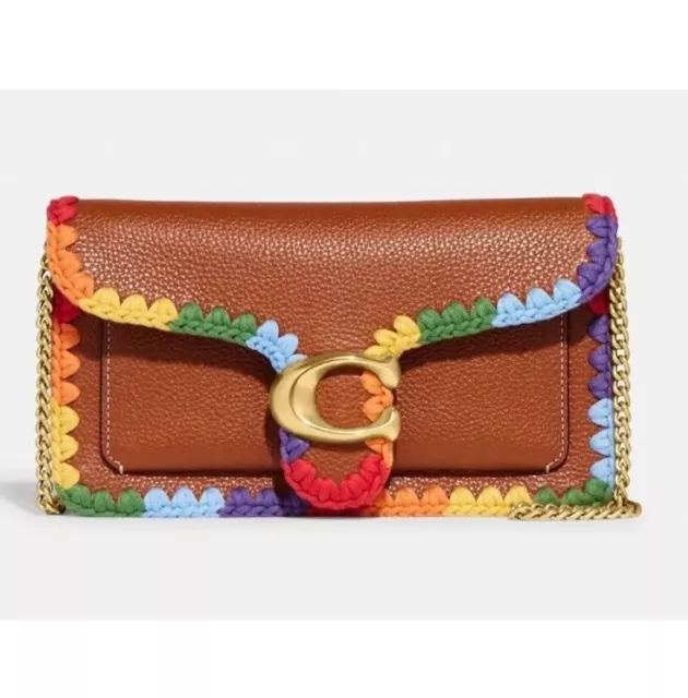 Coach Tabby Chain Clutch Crossbody Rainbow Crochet Leather Bag Purse CJ642 NWT