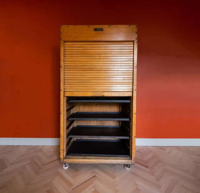 Vintage Wooden Tambour Cabinet, Vintage Bakers Cabinet, Shop Display Cabinet