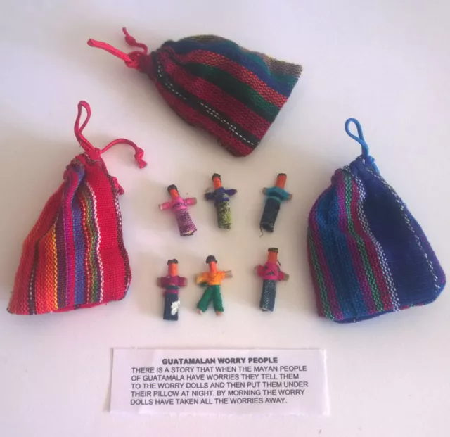 3 Pouches of 6 Fair Trade Guatemalan Worry Dolls.