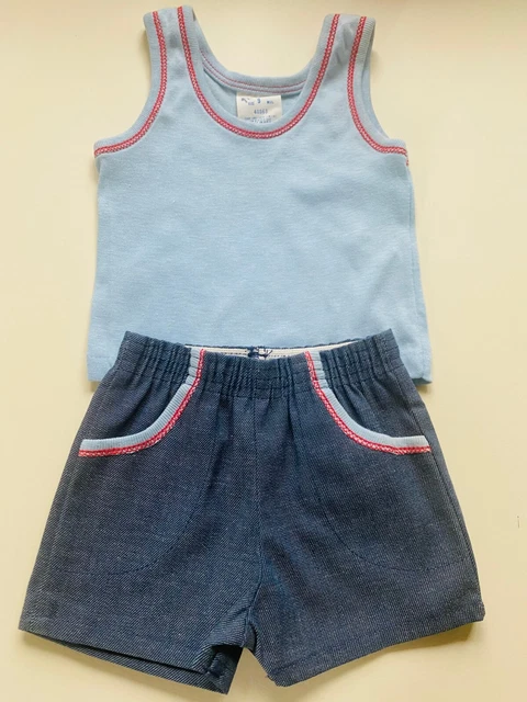 Canotta vintage nuova con etichette e pantaloncini in denim età 9 mesi 70