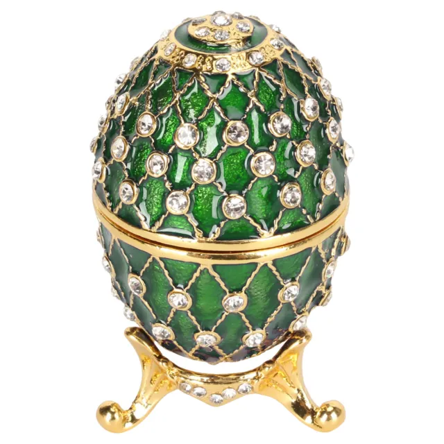 Egg Trinket Box Zinc Alloy Sparkling Rhinestone Metal Jewelry Box (Green) AU