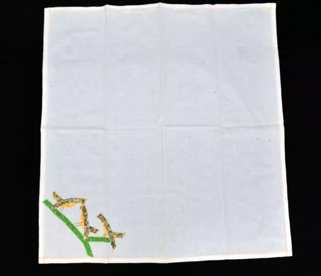 Vintage Bird Multicolor Appliques with Embroidery Cotton Tablecloth 30 x 32
