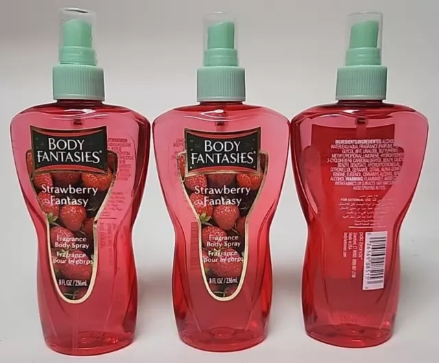 (3 Ct) STRAWBERRY Fantasy  Body Spray Body Fantasies 8 oz